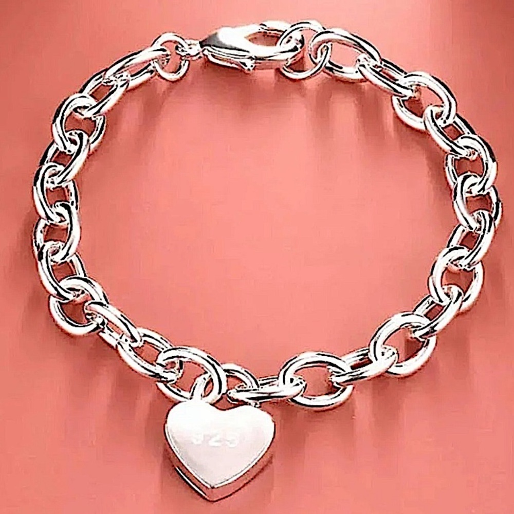 Sterling Silver Heart Lock Chain Link Bracelet